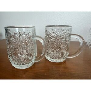 Vtg Princess House Fantasia Poinsettia Coffee Mug/Cup Set Of 2 Clear